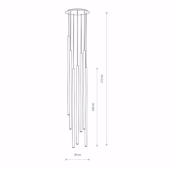 Lampadario a sospensione cascata 7 luci cilindri oro per soggiorno