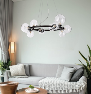 Lampadario design per soggiorno moderno nero sfere di vetro