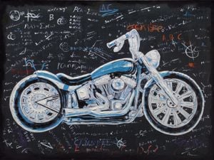 Quadro moto custom moderna per salotto 90x120 blu