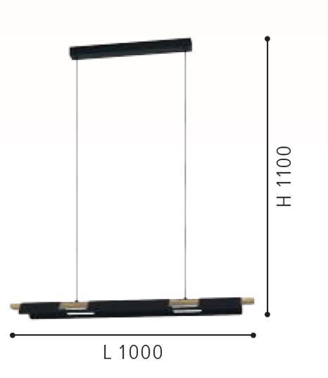 Lampadario nero legno led 3000k dimmerabile per soggiorno