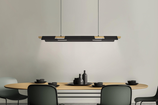 Lampadario nero legno led 3000k dimmerabile per soggiorno