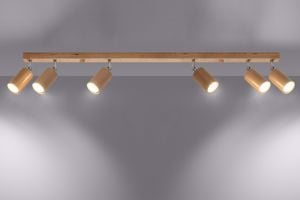 Plafoniera design di legno con faretti orientabili 6 luci