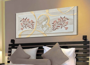 Capezzale classico quadro per camera da letto avorio oro 155x65 nascita