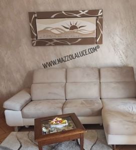 Quadro astratto moderno sole marrone argento per soggiorno 150x65