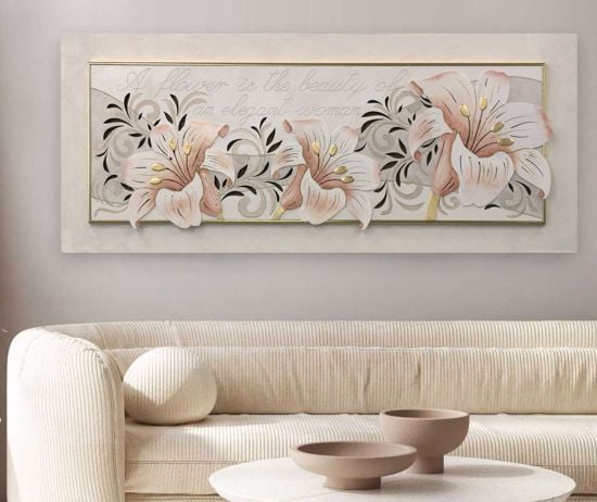 Quadro con fiori per salone 155x65 design moderno oro