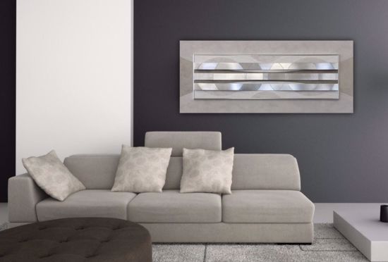Quadro design moderno avorio argento 155x65 per salotto