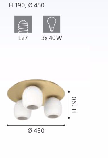 Plafoniera moderna rotonda ottone 3 luci bianche