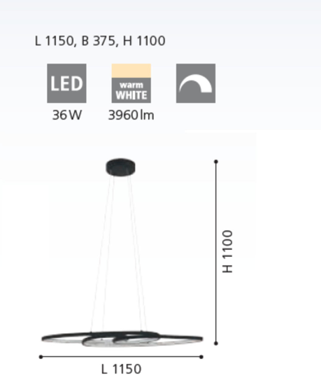 Lampadario per soggiorno moderno nero led 3000k dimmerabile