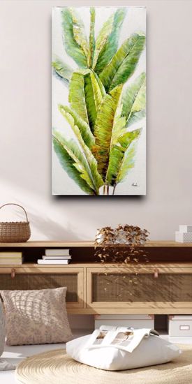 Quadro moderno verticale 70x140 pianta verde per soggiorno