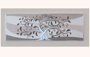 Quadro moderno albero della vita beige argento 155x65 per soggiorno