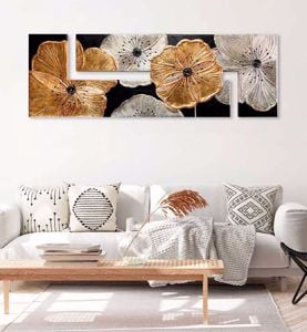 Grande quadro 197x67 per salone legno tela oro argento nero