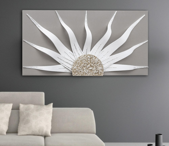 Quadro moderno 160x80 sole tortora avorio argento per soggiorno