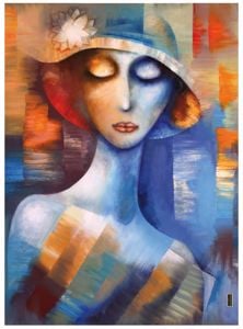 Quadro moderno astratto donna con cappello 100x150