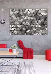 Quadro astratto moderno 3d 150x100cm triangoli cromati