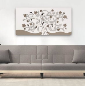 Quadro albero della vita moderno 60x120 legno bianco tortora grigio