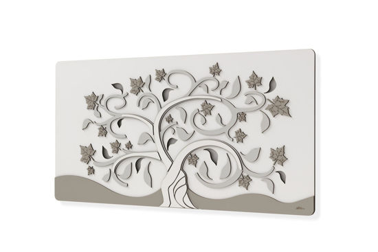 Quadro albero della vita moderno 60x120 legno bianco tortora grigio