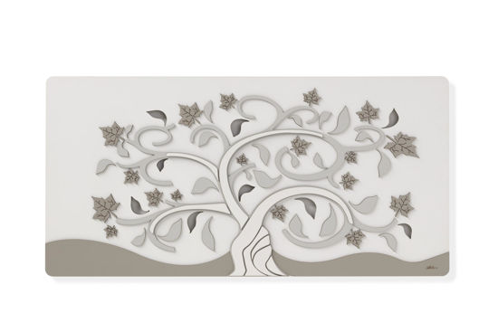 Quadro albero della vita moderno 60x120 legno bianco tortora grigio