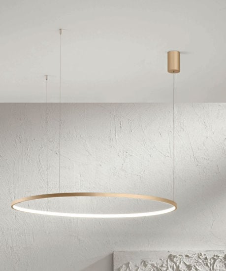 Lampadario da cucina anello oro led 38w 3000k dimmerabile soel ondaluce