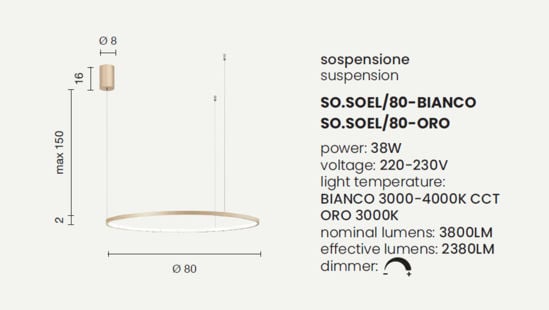 Lampadario da cucina anello oro led 38w 3000k dimmerabile soel ondaluce