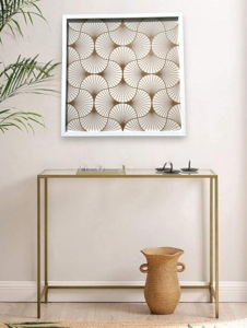 Quadro astratto 53x53 linee oro con cornice bianca design moderno