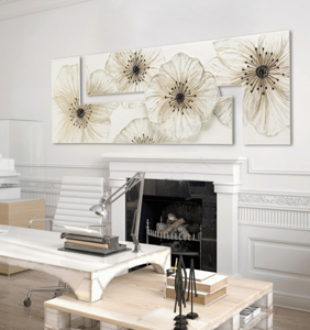 Grande quadro moderno 197x67 fiori decorato beige nero oro per soggiorno