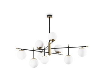 Gourmet pl6 ideal lux lampadario nero e ottone sei luci vetro bianco