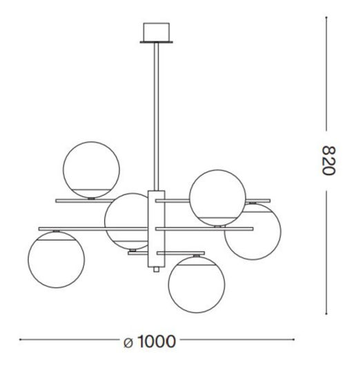 Gourmet pl6 ideal lux lampadario nero e ottone sei luci vetro bianco