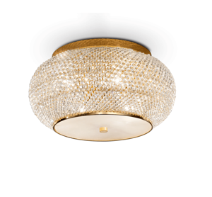 Pasha&apos; pl14 ideal lux plafoniera oro classica 14 luci cristalli molati