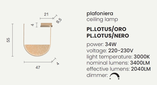 Ondaluce plafoniera led 34w 3000k lotus nera dimmerabile