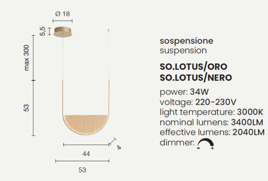 Ondaluce lampada a sospensione lotus vetro oro led 34w 3000k dimmerabile