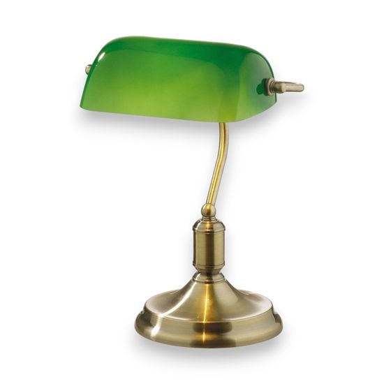 Lawyer tl1 lampada ministeriale churchill da scrivania vetro verde ottone scuro ideal lux