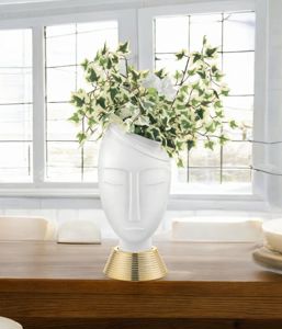 Scultura da tavolo moderna viso 45cm marmorino design bianco oro