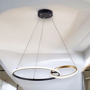 Lampadario led design per soggiorno moderno cerchi nero oro 36w cct