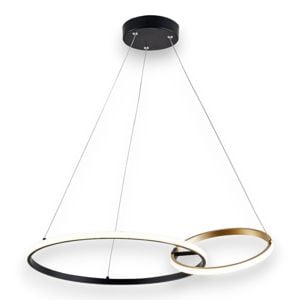 Lampadario led design per soggiorno moderno cerchi nero oro 36w cct