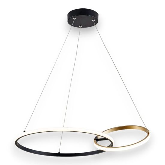 Lampadario led design per soggiorno moderno cerchi nero oro 36w cct