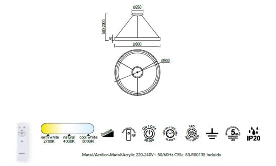 Lampadario led moderno anello dorato 66w da 2700k a 5000k dimmerabile