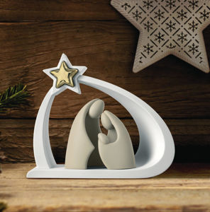 Presepe moderno da tavolo h25 bongelli preziosi capanna bianco oro nocciola