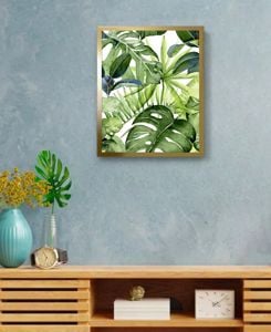 Quadro foglie tropicali moderno cornice oro 53x73