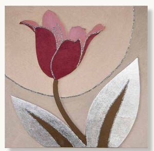 Quadretto 35x35 moderno fiore tulipano artigianale decorato