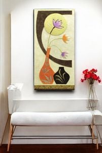 Quadro verticale artigianale decorativo vaso fiori 50x100