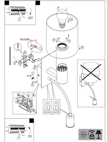 Applique per camera da letto moderna per comodino