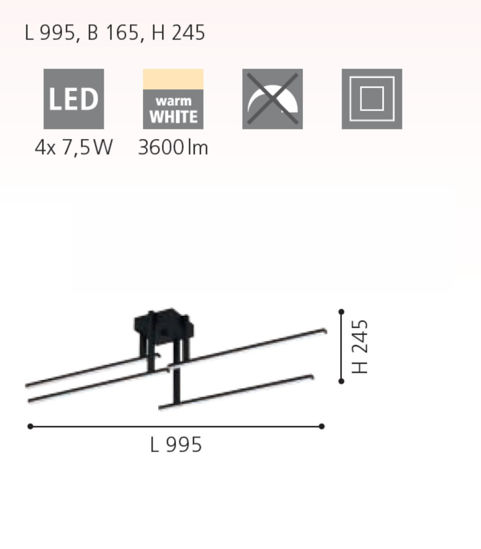 Plafoniera led moderna nere led 30w 3000k