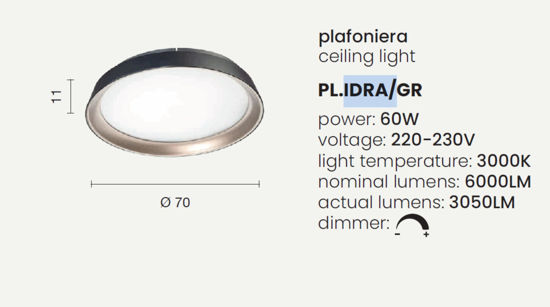 Plafoniera rotonda nera e oro led 60w 3000k dimmerabile fp