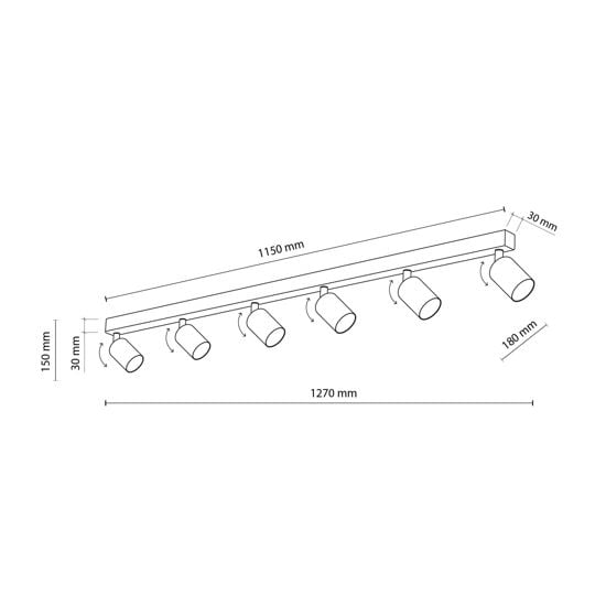 Plafoniera marrone a binario con 6 faretti orientabili 127cm