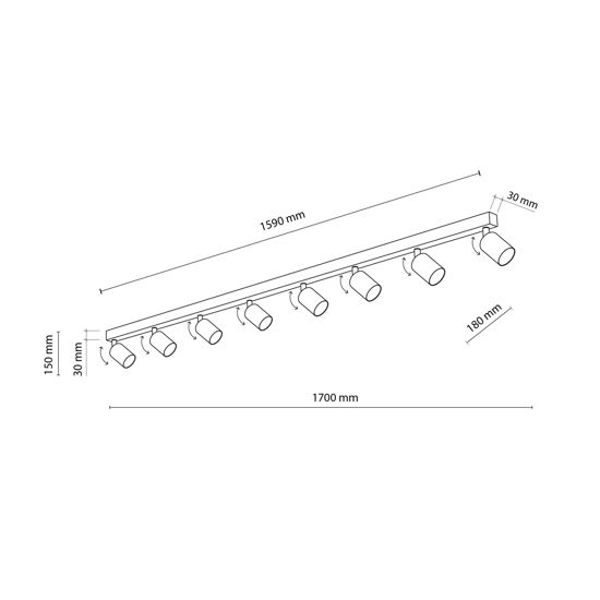 Plafoniera a binario marrone 170cm con 8 faretti orientabili