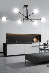 Lampadario design moderno per soggiorno nero sfere vetro bianco fp