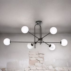 Lampadario design moderno per soggiorno nero sfere vetro bianco fp