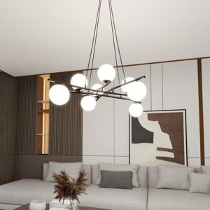 Lampadario design per soggiorno nero sfere vetro bianco