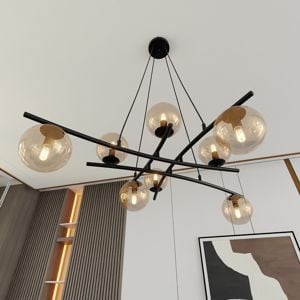 Lampadario moderno per soggiorno salotto nero sfere ambra