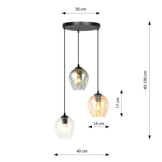 Lampadario 3 vetri pendenti a cascata colorati per cucina